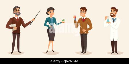 Modèle de dessin animé éducatif avec différents caractères de sexe masculin et féminin illustrations vectorielles isolées par les enseignants Illustration de Vecteur