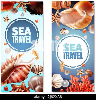 Bannières verticales de voyage en mer avec divers coquillages et animaux de mer illustration vectorielle réaliste isolée sur fond blanc Illustration de Vecteur