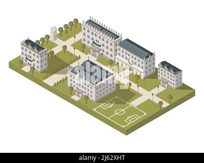 Concept de campus universitaire isométrique avec terrain de sport universitaire et parc illustration vectorielle Illustration de Vecteur