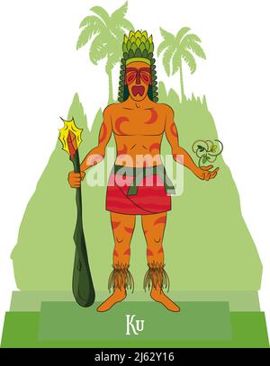 Illustration vecteur isolé du mythique hawaïen - Dieu polynésien, Ku, la guerre, les ancêtres et le dieu sorcier. Illustration de Vecteur