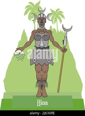 Illustration vecteur isolé de la mythique hawaïenne - Dieu polynésien, Hina, Lune et déesse de pluie. Illustration de Vecteur