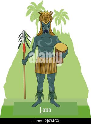Illustration vecteur isolé du mythique hawaïen - Polynésien Lono, pluie, ciel et Dieu de musique. Illustration de Vecteur