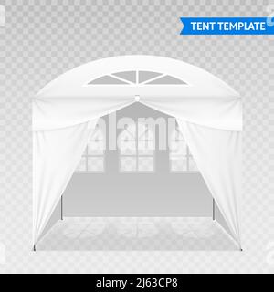 Modèle de tente d'extérieur réaliste avec poteaux en métal, toit bombé, fenêtres voûtées isolées sur une illustration vectorielle transparente en arrière-plan Illustration de Vecteur