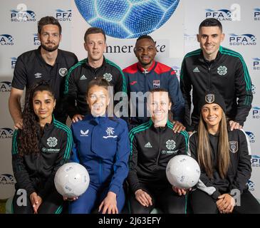 Photo fournie par Jeff Holmes. PFA Scotland annonce les nominés pour le joueur SPFL de l'année. (Rangée supérieure) Craig Gordon, Callum McGregor, Regan Charles-Cook, Tom Rogic. (Bas) Jacynta Galabaarachchi, Lizzie Arnot, Charlie Wellings, Priscila Chinchilla. Date de publication : le mercredi 27 avril 2022. Banque D'Images