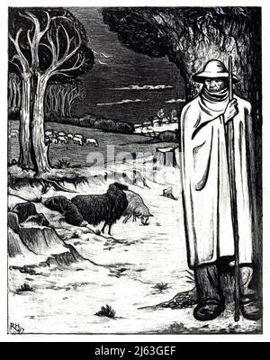 Art - Richard Nicolaus Roland Holst peinture - Herder met een kudde schapen in een heuvellandschap (1897) Banque D'Images