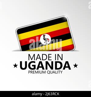 Fabriqué en Ouganda graphique et étiquette. Élément d'impact pour l'utilisation que vous voulez en faire. Illustration de Vecteur