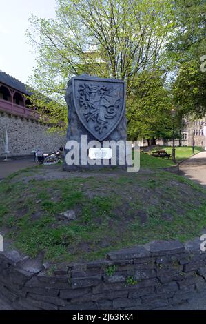 Plaque Gareth Bale au château de Cardiff, printemps 2022. Footballeur professionnel gallois. Banque D'Images