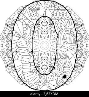 Numéro zéro sur l'illustration de l'angle de Zentangle isolé de mandala pour la coloration Illustration de Vecteur