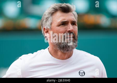 L'entraîneur de Novak Djokovic, Goran Ivanisevic, de Croatie, réagit Banque D'Images