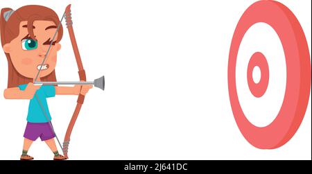 Fille tirant avec l'arc d'enfant. Tir à l'arc pour enfants Illustration de Vecteur