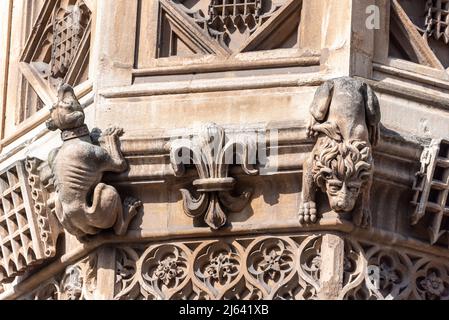 Gargoyle, détail animal sur l'abbaye de Westminster. Église abbatiale gothique de la Cité de Westminster, Londres, Royaume-Uni. Chapelle Henry VII à l'extrémité est de l'abbaye Banque D'Images