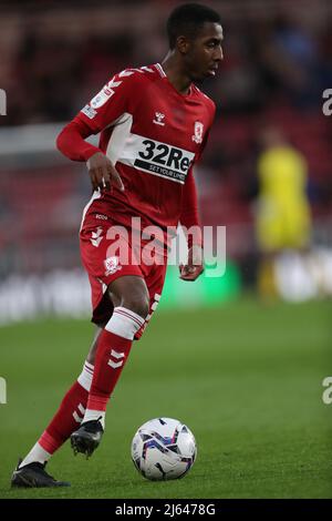 MIDDLESBROUGH, ROYAUME-UNI. 27th AVRIL Isaiah Jones de Middlesbrough lors du match de championnat Sky Bet entre Middlesbrough et Cardiff City au stade Riverside, Middlesbrough, le mercredi 27th avril 2022. (Credit: Mark Fletcher | MI News) Credit: MI News & Sport /Alay Live News Banque D'Images