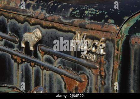 Détail de l'emblème d'un camion Mack Banque D'Images