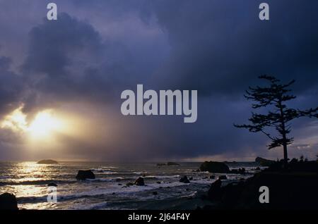 Crescent City, côte avec formations rocheuses et coucher de soleil spectaculaire, Californie du Nord Banque D'Images