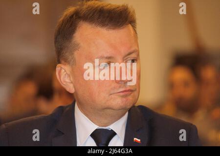 Pékin, Hebei, Chine. 26th avril 2022. RAMSTEIN US Air base, ALLEMAGNE on 26. AVRIL 2022 ; Marius Blaszczak.de POLOGNE, Ministre de la Défense le Groupe consultatif de sécurité de l'Ukraine s'est réuni le mardi 26 avril 2022 à la base aérienne américaine de Ramstein/Allemagne sous la présidence du Secrétaire américain à la Défense pour discuter de l'aide militaire à l'Ukraine assiégée tandis que le ministre ukrainien de la Défense a pris part à la réunion.image responsable des frais - photo Crédit: copyright © ATP/Jean-Claude Ernst. (Image de crédit : © Jon Gaede/ZUMA Press Wire) Banque D'Images