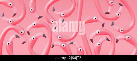 Flamants roses sur fond rose. Résumé concept décoratif 3D rendu 3D illustration Banque D'Images