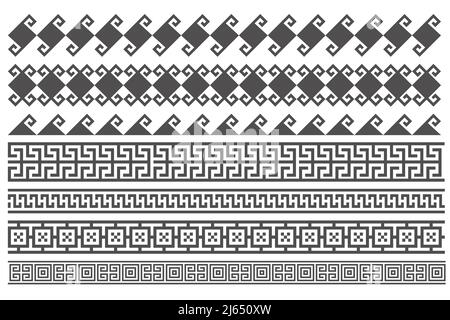 Cadres sans couture de style grec.Ensemble de bordures géométriques.Motif décoratif vectoriel.Éléments de décoration méditerranéens. Illustration de Vecteur