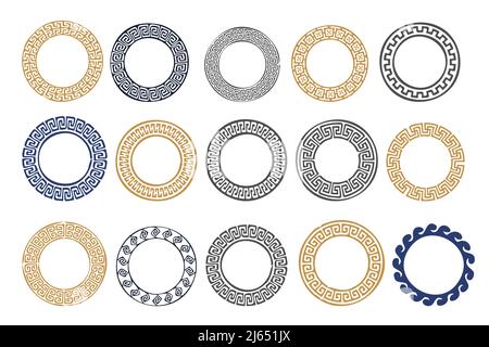 Entourez les cadres grecs.Bordures rondes.Éléments de décoration motifs.Illustration vectorielle isolée sur fond blanc. Illustration de Vecteur