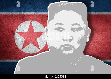 Kim Jong-un et drapeau nord-coréen Banque D'Images