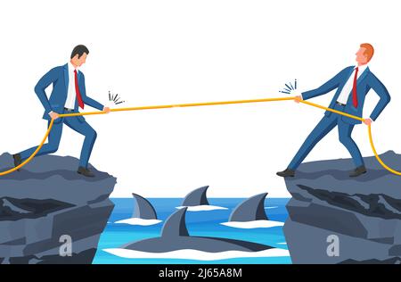 Deux hommes d'affaires tirent de corde près de Gap avec les requins Illustration de Vecteur