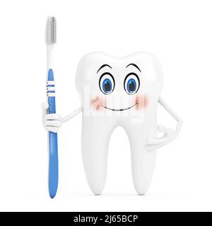 Mascotte de personnage de personne de Bluetooth avec brosse à dents simple en plastique sur fond blanc. 3D rendu Banque D'Images