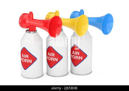 Rangée de corne d'air multicolore sur fond blanc. 3D rendu Banque D'Images