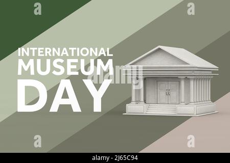 Concept de la Journée internationale des musées. Ancien bâtiment du musée Colonnade avec Journée internationale des musées Signez sur un fond multicolore. 3D rendu Banque D'Images