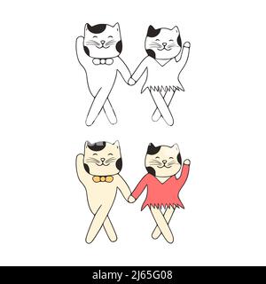 Les chats dansants drôles de l'icône. Animaux de compagnie mignons art vectoriel sur fond blanc. Illustration de Vecteur