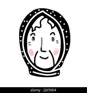 Doodle visage de femme âgée. Contour humain dessiné à la main isolé sur fond blanc. Grand-mère drôle en foulard doté. Caricature grand-mère. portra femelle Illustration de Vecteur