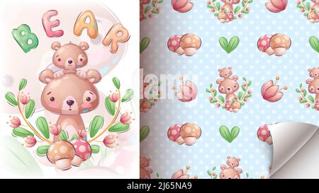 Ours en feuilles - motif sans couture Illustration de Vecteur