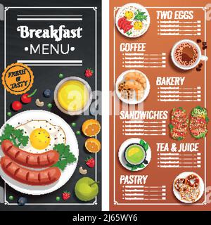 Menu petit déjeuner design pour café et restaurant avec offre de illustrations vectorielles de plats préparés avec des produits frais savoureux Illustration de Vecteur