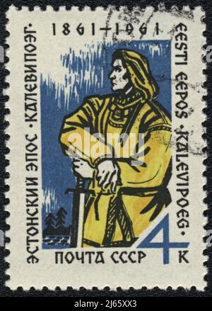 Un timbre imprimé en URSS montre l'épopée estonienne Kalevipoeg 1961-1961, Banque D'Images