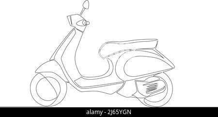 dessin d'une seule ligne de scooter de moteur classique isolé sur fond blanc, illustration vectorielle d'art de ligne Illustration de Vecteur