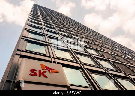 SK Group, 21 avril 2022 : siège du SK Group à Séoul, en Corée du Sud. SK Group est devenu le deuxième plus grand conglomérat de Corée du Sud en 2021, aidé par les semiconducteurs et les batteries, alors que Hyundai Motor Group est tombé au numéro 3, selon la Fair Trade Commission le 27 avril 2022. (Photo de Lee Jae-Won/AFLO) (CORÉE DU SUD) Banque D'Images