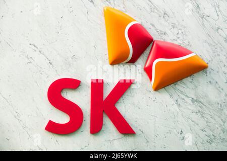 SK Group, 21 avril 2022 : siège du SK Group à Séoul, en Corée du Sud. SK Group est devenu le deuxième plus grand conglomérat de Corée du Sud en 2021, aidé par les semiconducteurs et les batteries, alors que Hyundai Motor Group est tombé au numéro 3, selon la Fair Trade Commission le 27 avril 2022. (Photo de Lee Jae-Won/AFLO) (CORÉE DU SUD) Banque D'Images