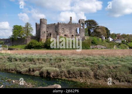 Château de Laugharne à Laugharne, Carmarthenshire, pays de Galles. Banque D'Images