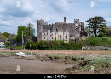 Château de Laugharne à Laugharne, Carmarthenshire, pays de Galles. Banque D'Images