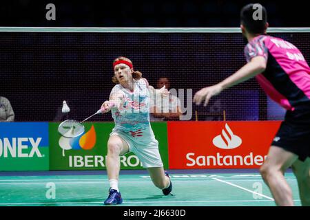 Anders Antonsen du Danemark, Round de 16 pendant les Championnats d'Europe de badminton 2022 le 27 avril 2022 au Centre sportif de Gallur à Madrid, Espagne - photo: Irina R Hipolito/DPPI/LiveMedia Banque D'Images