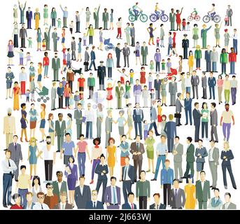 un grand groupe de personnes ensemble, isolé sur fond blanc. illustration Illustration de Vecteur