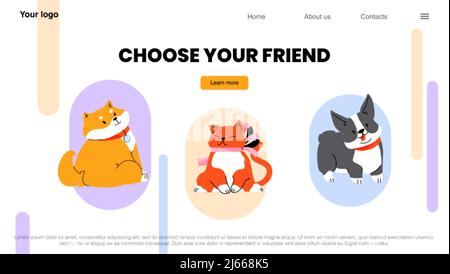 Choisissez la page d'accueil de votre ami. Accueil animaux chats et chiens adoption, zoo présentation marché de cute korgi et shiba inu chiots. Petcare et l'amour à an Illustration de Vecteur