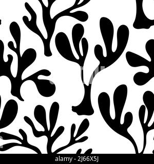 Motif fleuri sans couture basé sur des ornements traditionnels d'art populaire. Feuilles noires sur fond blanc. Style scandinave. Suède style nordique. Monochrome Illustration de Vecteur