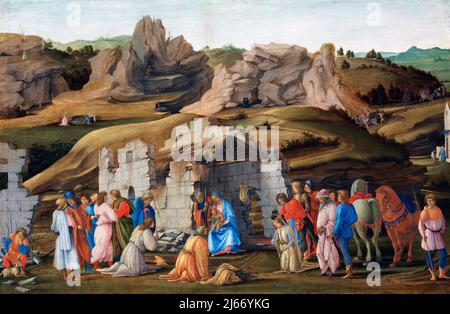 Adoration des rois par Filippino Lippi (1457-1504), huile avec un peu de tempera d'oeuf sur le bois, c. 1480 Banque D'Images