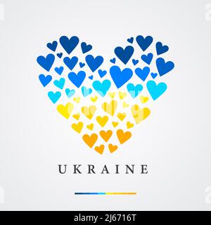 Coeur fait de petits coeurs peints dans les couleurs du drapeau de l'Ukraine. Illustration vectorielle Banque D'Images