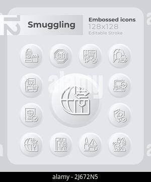 Jeu d'icônes en relief pour lutter contre la contrebande Illustration de Vecteur