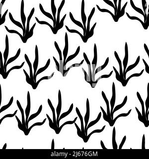 Motif fleuri sans couture basé sur des ornements traditionnels d'art populaire. Feuilles noires sur fond blanc. Style scandinave. Suède style nordique. Monochrome Illustration de Vecteur