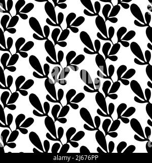 Motif fleuri sans couture basé sur des ornements traditionnels d'art populaire. Feuilles noires sur fond blanc. Style scandinave. Style nordique. Vecteur monochrome Illustration de Vecteur