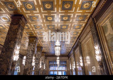 Détail de la réception, bâtiment Fisher, gratte-ciel art déco de 1928, Detroit, Michigan, États-Unis Banque D'Images