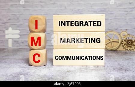 Bloc-notes avec sign marketing communications IMC. Banque D'Images
