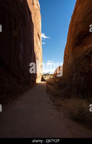 Tall Cliff Walls au début de Devils Garden Trail dans le parc national d'Arches Banque D'Images