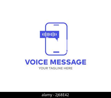 Définir les messages vocaux, smartphone avec logo Sound Wave. Conception de l'interface de l'application pour smartphone à vecteur de message audio vocal, kit d'ondes sonores plates, Illustration de Vecteur